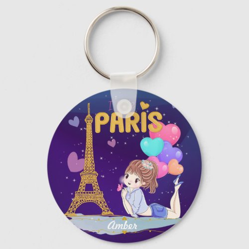 Gold I Love Paris Eiffel Tower    Keychain