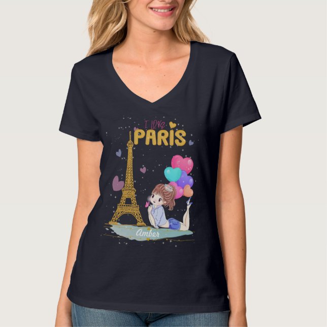 Gold I Love Paris Eiffel Tower         T-Shirt (Front)