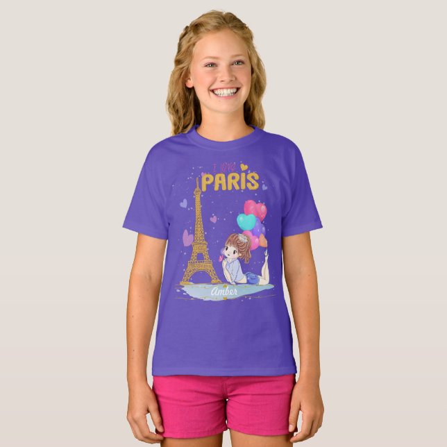 Gold I Love Paris Eiffel Tower  T-Shirt (Front Full)