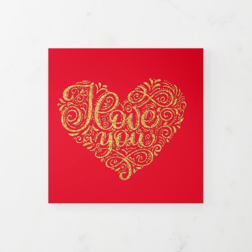 Gold I Love You Heart Together Forever Tri_Fold Card