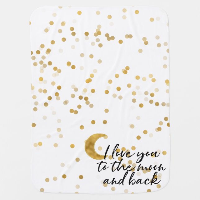 Gold I love you to the moon Confetti Receiving Blanket (Front)