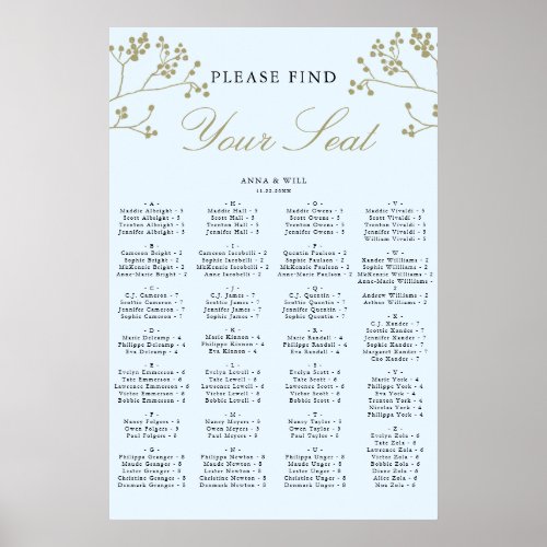 Gold Ice Winter Wedding Alphabetical Seating Chart