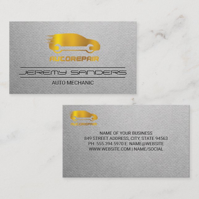 Gold Icon | Auto Repair Fix Logo Business Card (Front/Back)