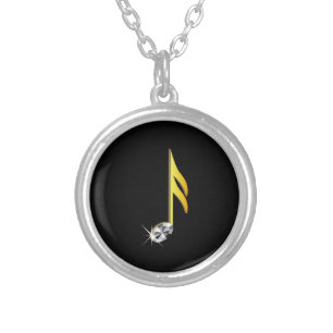 Gold Icon of a Musical Note 1/16 Silver Plated Necklace