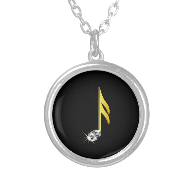 Gold Icon of a Musical Note 1/16 Silver Plated Necklace (Front)