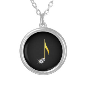 Gold Icon of a Musical Note 1/8 Silver Plated Necklace