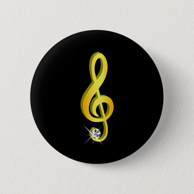 Gold Icon of a Musical Note G-Clef Pinback Button (Front)