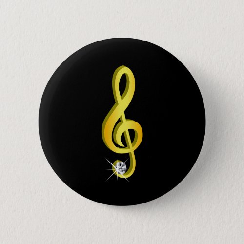 Gold Icon of a Musical Note G_Clef Pinback Button