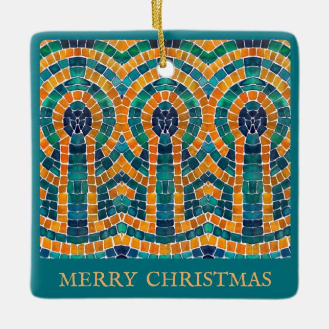GOLD ICONS MOSAIC Ceramic Square Ornament + Text (Front)