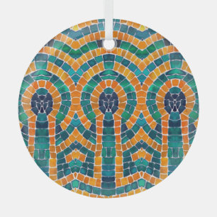 GOLD ICONS MOSAIC Glass Circle Ornament