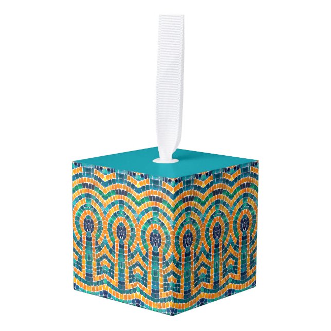 GOLD ICONS MOSAIC Wooden Cube Ornament (Front Angled)