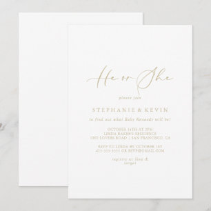 Gold Idyllic Calligraphy He or She Gender Reveal  Invitation
