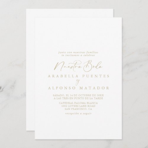 Gold Idyllic Calligraphy Nuestra Boda Wedding   Invitation