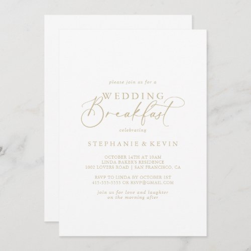 Gold Idyllic Calligraphy Wedding Breakfast  Invitation
