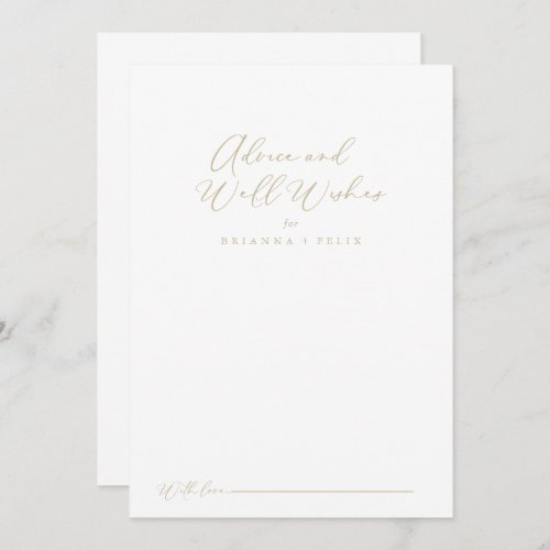 Gold Idyllic Calligraphy Wedding Well Wishes  Advice Card