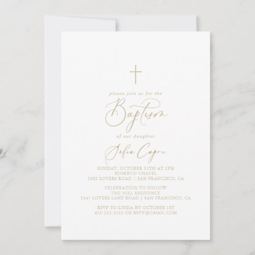 Gold Idyllic Stylish Calligraphy Baptism Invitation