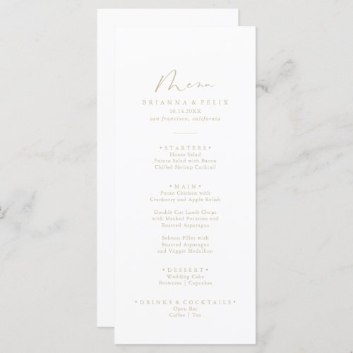 Gold Idyllic Stylish Calligraphy Dinner Menu