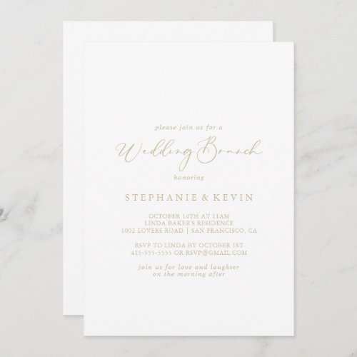 Gold Idyllic Stylish Calligraphy Wedding Brunch   Invitation