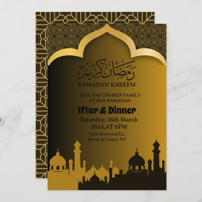 Gold Iftar Dinner Ramadan 2025 1446 Invitation (Front/Back)