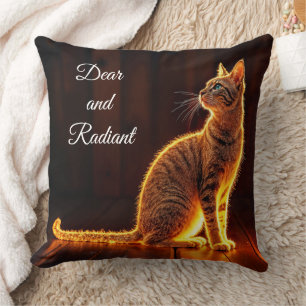 Gold illuminated cat light and shadow pets art throw pillow