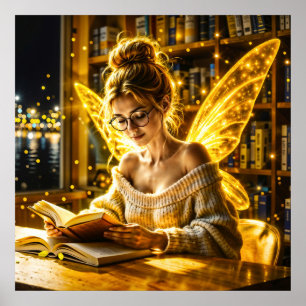 Gold illuminated elegant teen fairy golden art poster