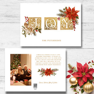 Gold Illuminated Joy Block Letters w/Poinsettias Holiday Card