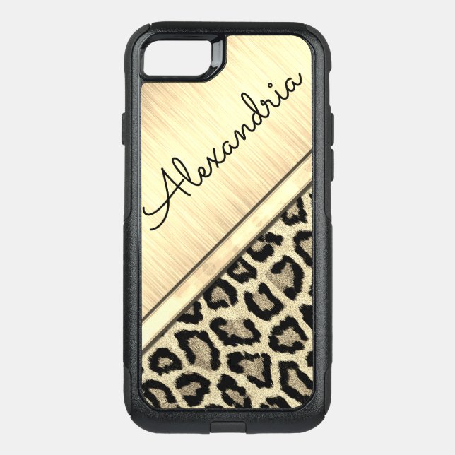Gold  Illuminating Leopard Print Otterbox iPhone Case (Back)