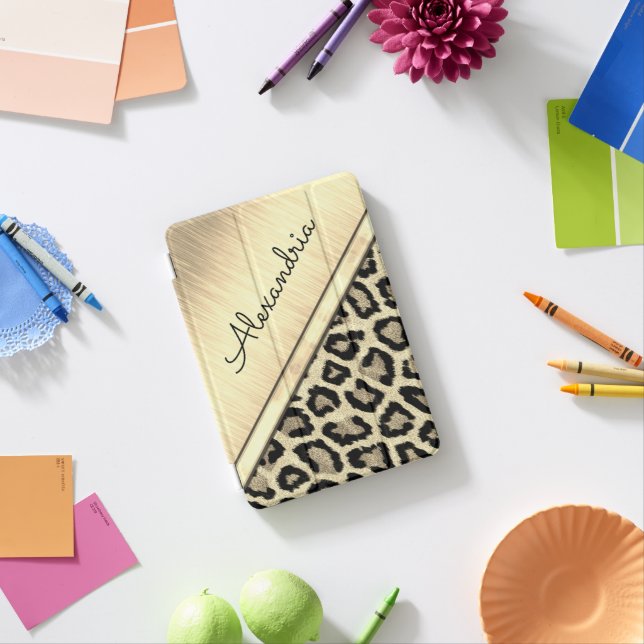 Gold Illuminating Leopard Print Personalized iPad Mini Cover (In Situ)