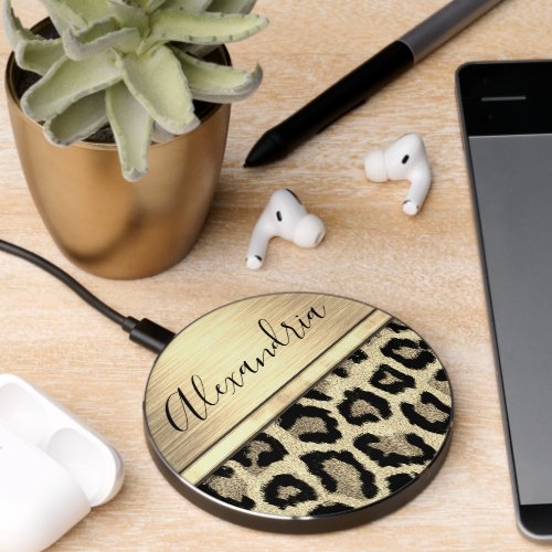 Gold  Illuminating Leopard Print  Wireless Charger