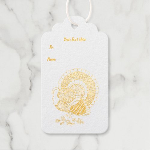 Gold Illustration of Male turkey Fanned Tail Leave Foil Gift Tags