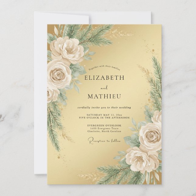 Gold Illustrious Winter Wedding Invitation (Front)