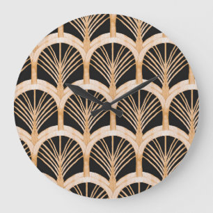Gold imitation: watercolor art deco. large clock