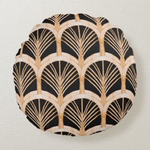 Gold imitation: watercolor art deco. round pillow