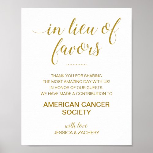 Gold In Lieu Of Favors Charity Donation Wedding Poster