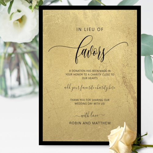 Gold In Lieu of Favors Wedding Charity Favors Sign