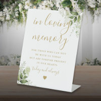 Gold In Loving Memory Memorial Greenery Wedding Pedestal Sign