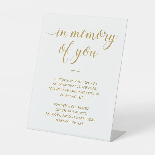 Gold In Memory Of You Poem Memorial Wedding Pedestal Sign