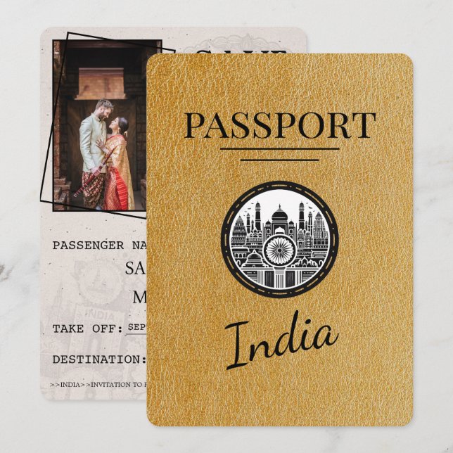 Gold India Passport Save The Date (Front/Back)