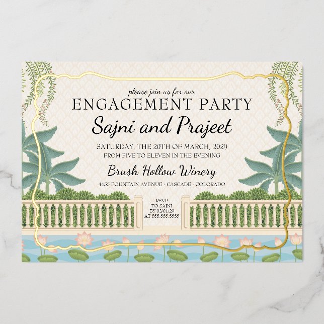Gold Indian Engagement Party Foil Invitation (Front)