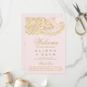 Gold Indian Paisley Blush Pink Wedding Program