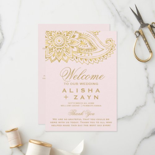 Gold Indian Paisley  Blush Pink Wedding Program