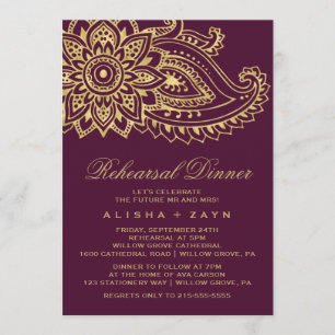 Gold Indian Paisley Rehearsal Dinner Invitation