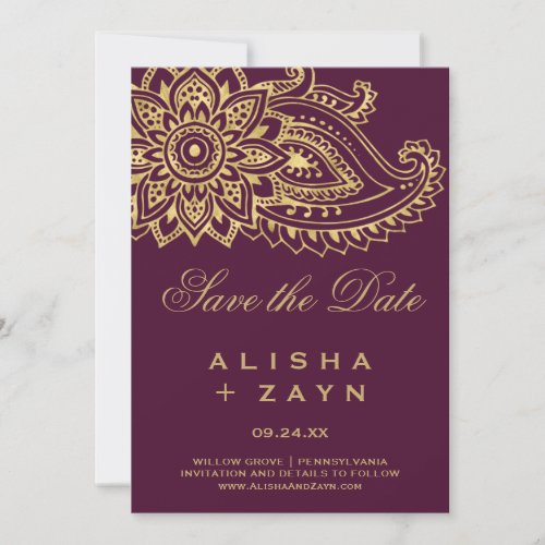 Gold Indian Paisley Save the Date Card