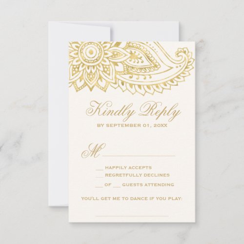 Gold Indian Paisley Song Request RSVP Card