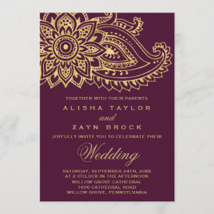 Gold Indian Paisley Wedding Invitation