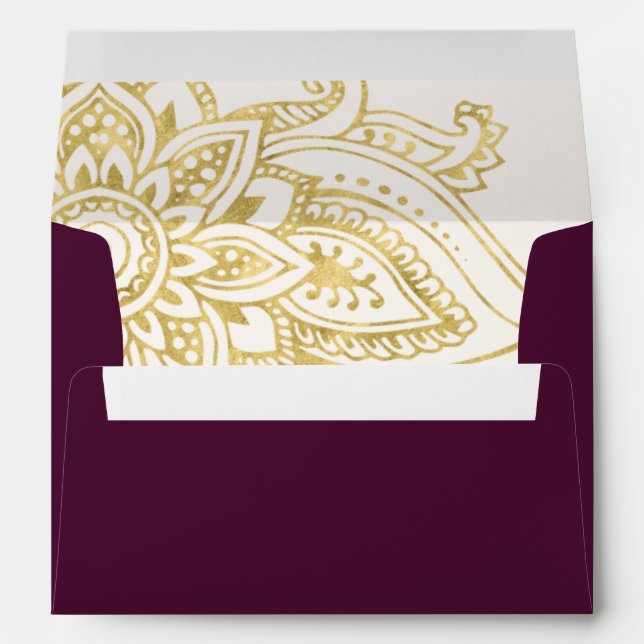 Gold Indian Paisley Wedding Invitation Envelope (Back (Bottom))