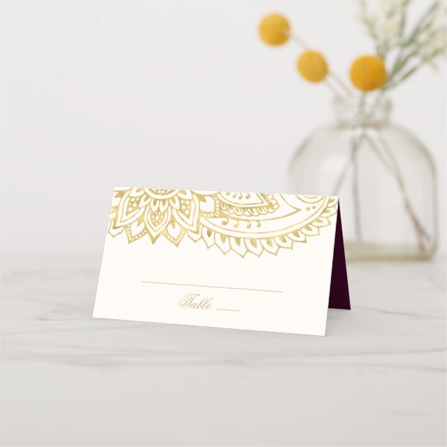 Gold Indian Paisley Wedding Place Card (Front)