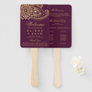 Gold Indian Paisley Wedding Program Hand Fan