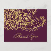 Gold Indian Paisley Wedding Thank You Postcard (Front)