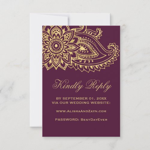 Gold Indian Paisley Wedding Website RSVP Card
